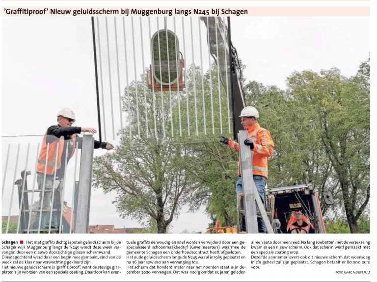 GevelMeesters haalt de krant met het 'Graffitiproof' Nieuw geluidsscherm bij Muggenburg langs N245 bij Schagen